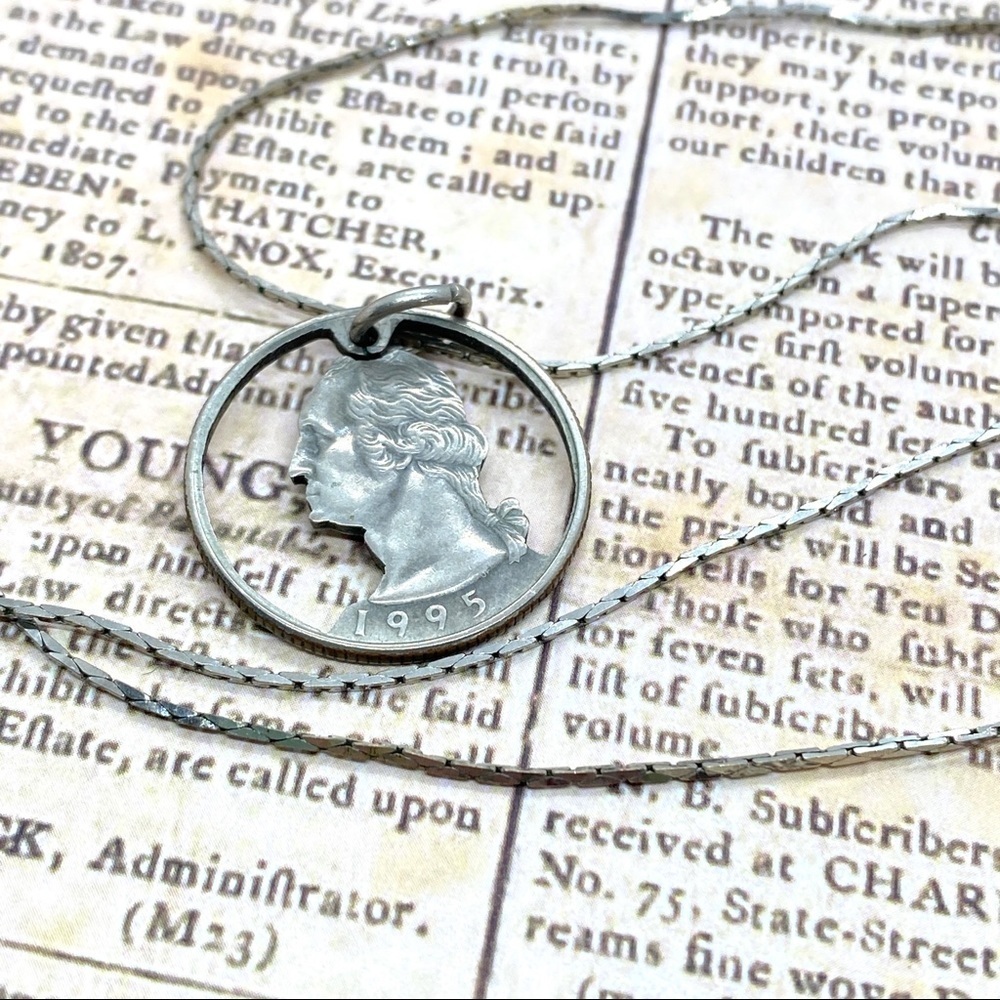U.S. Coin Washington Quarter Cut-Out on Chain Necklace OOAK